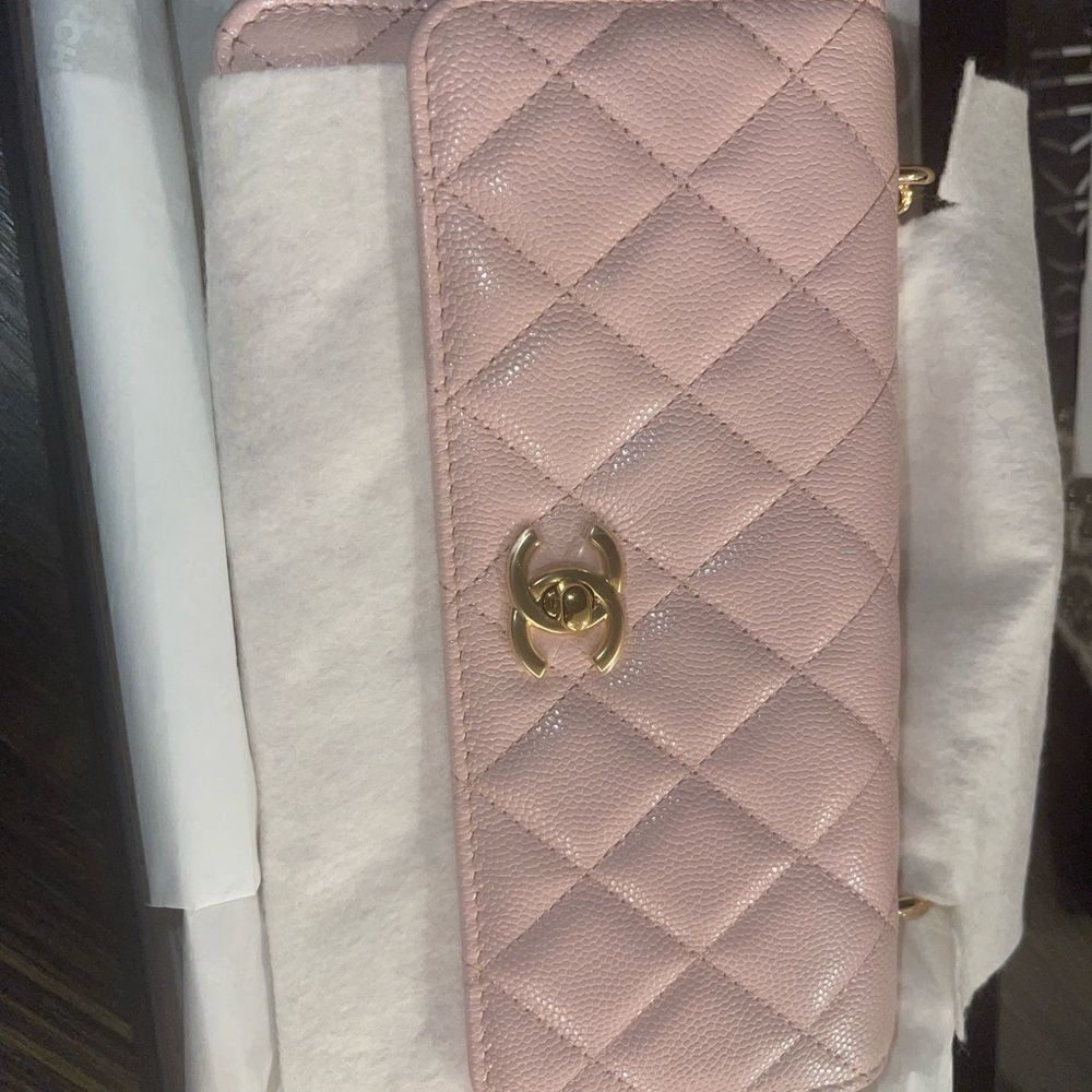 Pink Caviar Leather Wallet on Chain with Charm - Picture 10 of 12
